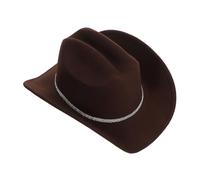 Garneck Vintage Felt Western Cowgirl Hat with Rhinestone Band Lightweight Breathable Fedora for Music Festivals Stylish Jazz Cap for Daily Wear and Themed Events Brown