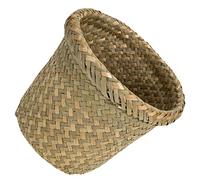 Garneck Vintage Medium Woven Trash Can Pull Out Wastepaper Basket Natural Color Round 18x14cm Wicker Storage Organizer for Home and Office