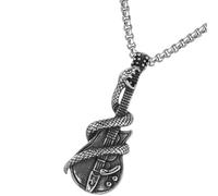 Garneck Vintage Men’s Guitar Pendant Necklace with Snake Design, Silver Stainless Steel Chain, Cool Rock Style Necklace for Male, Gothic Pendant Neck Chain for Boys
