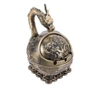 Garneck Vintage Metal Ashtray Indoor with Lid Featuring Wind-proof Dragon Design, Portable Antique for Desktop Home Office, Coffee Colour with Artistic Retro Style