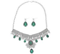 Garneck Vintage Pearl Teardrop Gemstone Jewelry Set for Women Pendant Necklace Ear Studs Retro French Style Party Accessories Suitable for Weddings Anniversaries Graduations and Special