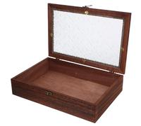 Garneck Vintage Wooden Jewelry Organizer Box with Glass Top Lid Large Storage for Tea Cosmetics Collectibles Design for Elegant Home Decor