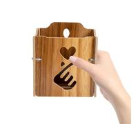 Garneck Wall Mount Remote Controller Storage Rack, Punch-free Wooden Wall Phone Holder with Single Deep Wood Grain Compartment, Space-saving Organizer for Living Room and Bedroom