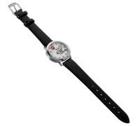 Garneck Watch Black Artificial Leather Strap Skeleton Pattern for Women Halloween with Large Dial and Easy to Read Display and Zinc Alloy Round Case, for Cosplay Party or Ghost