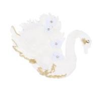 Garneck White Swan Shape Embroidered Applique Patch with Beads, Easy to Sew Decorative Sewing Accessory for Embellishing Large Bags and Bed Sheets, Wide Uses Embroidery Thread Patch