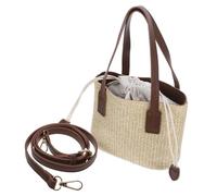 Garneck Women Straw Shoulder Bag Brown Canvas Bucket Handbag