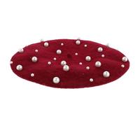 Garneck Women's Imitation Pearl Beret Hat Lightweight with Soft Interior Lining, Elegant Red Classic French Style Beret for Casual Wear and Everyday Use in Spring, Autumn, Winter