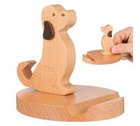 Garneck Wooden Dog Phone Holder Creative Mobile Phone Bracket for Desk Table and Flat Surfaces Anti-Slip Base Hands-Free Viewing for Home Office and Car