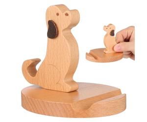 Garneck Wooden Dog Phone Holder Creative Mobile Phone Bracket for Desk Table and Flat Surfaces Anti-Slip Base Hands-Free Viewing for Home Office and Car