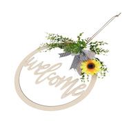 Garneck Wooden Welcome Board Pendant with Hollowed LED Letters Decorative Door Hanging Sign for Home and Store Creative Rustic Household Ornament for Front Door Indoor Outdoor Use