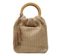 Garneck Woven Straw Beach Bag Wooden Handle Stylish Shoulder Bag for Women for Travel and Summer Outings