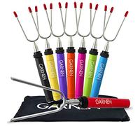 Garnen Marshmallow Roasting Sticks (8 Pack) 34 inch Extendable Rotating Stainless Steel Skewers Barbecue Forks with Plastic Handles for Smores, BBQ, Camping, Fire Pit