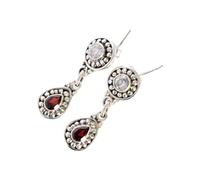 Garnet & Crystal Quartz Earrings 925 Sterling Silver Faceted Multicolor Dangle Drop Earrings Bezel Set Gemstone Handmade Boho Jewelry Gift for Women Festival Style