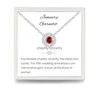 Garnet January Birthstone Necklace for Women: 925 Sterling Silver Dainty Red Birthstone Halo Solitaire Pendant Necklaces with Round CZ Anniversary Simple Jewelry Birthday Gifts Mom Wife Teen Girls Her