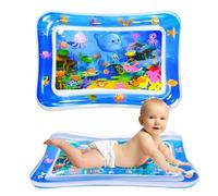 GARNHLOB Baby Water Mat, 70x50cm Inflatable Tummy Time Watermat with 6 Sea Animals, Safe Water Play Mat Sensory Toy for Infants 3-36 Months, Portable Travel Water Pad for Baby Gift (Blue)
