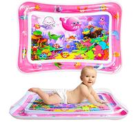 GARNHLOB Baby Water Mat, 70x50cm Inflatable Tummy Time Watermat with 6 Sea Animals, Safe Water Play Mat Sensory Toy for Infants 3-36 Month, Portable Travel Water Activity Pad for Indoor Outdoor (Pink)