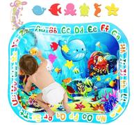 GARNHLOB Baby Water Mat Large 95x76cm, Safe Inflatable Tummy Time Mat for Infants & Toddlers with Ocean Animals, ABC Letters, Water Pad Sensory Toy for Learning, Playtime & Early Education(Blue)