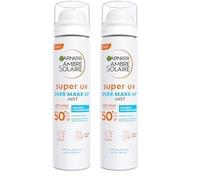 Garnier Ambre Solaire Over Makeup Super UV Protection Mist SPF50+ 75 ml with Hyaluronic Acid and Vitamin E, light texture, invisible finish, non-greasy spray, protects & hydrates skin (Pack of 2)