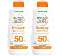 Garnier Ambre Solaire SPF 50+ Hydra 24 Hour Protect High protection UVB & UVA hydrating sun cream lotion. Enriched with Vitamin C, Water Resistant Sunscreen, Non greasy, Fast Absorbsion, 175ml