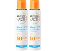 Garnier Ambre Solaire SPF 50+ Sensitive Advanced Dry Mist Sun Cream Spray, Water Resistant & Non Greasy Sunscreen, Fragrance Free, UVA & UVB Protection, Approved by Cruelty Free International, 150ml