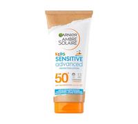 Garnier Ambre Solaire SPF 50+ Sensitive Advanced Kids Sun Cream 175ml, for Face & Body, High UVA UVB Protection, Non-Sticky, Water-Resistant, Sand & Sweat, Hypoallergenic, Fragrance-Free Lotion