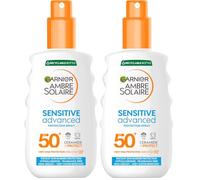 Garnier Ambre Solaire Sun Cream Spray SPF50+ Sensitive Advanced Sunscreen, Factor 50, Water Resistant, Non-Greasy, Fragrance-Free, Hypoallergenic, UVA UVB Protect with Ceramide, 150ml (Pack of 2)