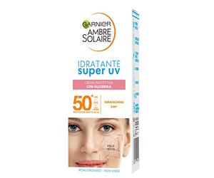 Garnier Ambre Solaire Super UV Face Protection Cream with 24H Moisturising Action, for Dry Leather, Enriched with Glycerin, Very High Protection SPF50+ 40 ml