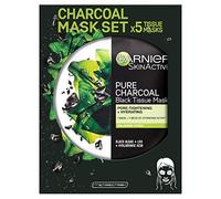 Garnier Charcoal and Algae Purifying Tissue Mask, Hydrating Tissue Face Sheet Mask for Enlarged Pores Pack of 5