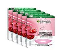 Garnier Cloth Lip Mask, Super Moisturising Formula with Cherry and Pantheol, Pack of 5