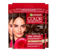 Garnier Color Sensation Color Retouch Permanent Hair Color for Regrowth Covers 100% of Gray Hair Easy Application Brown Color - 3 Tints