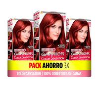 Garnier Color Sensation Pack of 3 Boxes: Long Lasting and Vivid, Full Grey Coverage, Easy Bowl and Brush Application, Silky Soft Hair, 6.60 Intense Red