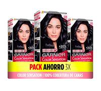 Garnier Color Sensation Pack of 3 Dye Boxes: Long-Lasting and Vivid Colour, Full Grey Coverage, Easy Bowl and Brush Application, Silky Soft Hair, 2.10 Blue Black