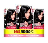 Garnier Color Sensation Pack of 3 Dye Boxes: Long-Lasting and Vivid Colour, Full Grey Coverage, Easy Bowl and Brush Application, Silky Soft Hair, 1.0 Ultra Black
