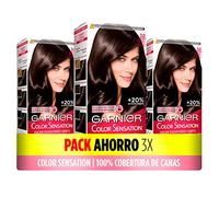 Garnier Color Sensation Pack of 3 Dye Boxes: Long-Lasting and Vivid Colour, Full Grey Coverage, Easy Bowl and Brush Application, Silky Soft Hair, 3.0 Dark Brown