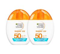 Garnier DOUBLE Ambre Solaire Face SPF Sunscreen Daily UV Hyaluronic Acid Refreshing Water Fluid SPF50, 12H Fresh Skin, Dry Touch & Hydrating, Compatible With Makeup, Invisible Water Fluid - 40ml