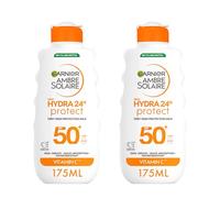 Garnier DOUBLE Ambre Solaire Sun Cream SPF 50+ Hydra 24 Hour Protect High protection UVB & UVA Hydrating Sun lotion, Enriched with Vitamin C, Water Resistant Sunscreen, 175ml