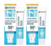 Garnier DOUBLE Hyaluron Barrier Protect Daily UV, Invisible Hydrating Fluid, SPF50+, Hyaluronic Acid & Glycerin, Prevents Sun Damages, Face & Neck, For all skin types, Cruelty Free, Vegan, 40ml