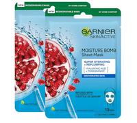 Garnier DOUBLE Moisture Bomb Tissue Mask, Pomegranate Hydrating Tissue Face Sheet Mask Dehydrated Skin 32 g