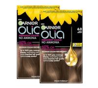 Garnier DOUBLE Olia Permanent Hair Dye, No Ammonia Full Grey Coverage 6.0 Light Brown