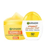 Garnier DUO Vitamin C* Fresh & Bright Hydrating Sorbet Cream 85ml and Vitamin C Wonder Tint SPF50+ 40ml - Medium