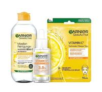 Garnier Face Care Set with Micellar Cleansing Water, Vitamin C Serum and 5 Cloth Masks, for a Radiant Complexion, Skin Active, 7 Pieces