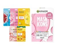 Garnier Face Mask Icons Discovery Collection,mFace & Eye Sheet Masks Set for Dehydrated, Dull and Tired Skin, includes Vitamin C*, Hyaluronic Acid, Niacinamide - Pack of 5 sheet Masks