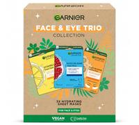 Garnier Face Mask Set, 3 Hydrating Sheet Masks for Face & Eyes, SkinActive Moisture Bomb Skincare Multipack with Vitamin C, Hyaluronic Acid, Pomegranate & Orange Juice