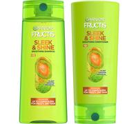 Garnier Fructis Sleek & Shine Shampoo (22 Fl Oz) + Conditioner (21 Fl Oz) Set for Frizzy, Dry Hair, Plant Keratin + Argan Oil (2 Items), 1 Kit (Packag