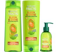 Garnier Fructis Sleek & Shine Shampoo Conditioner + Anti-Frizz Serum Set for Frizzy Dry Hair Argan Oil (3 Items) 1 Kit (Packaging May Vary)