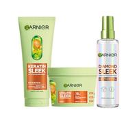 Garnier Keratin Sleek Shampoo, Hair Mask & Diamond Sleek Spray Bundle for Dry Hair Prone to Frizz