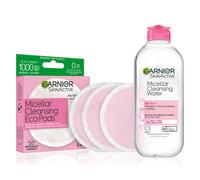 Garnier Micellar Water and Eco Pad Starter Kit All-In-1 Facial Cleanser & Makeup Remover and 3 Piece Reusable Makeup Remover Pads Set