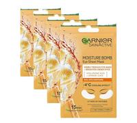 Garnier Moisture Bomb Eye Mask With Hyaluronic Acid And Orange Juice, Hydrating And Brightening Under Eye, Reduce Appearance Of Eye Bags, Biodegradable And Vegan Tissue, Orange, 28 G, Pack Of 4