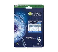 Garnier Moisture Bomb Night-Time Deep Sea Water and Hyaluronic Acid Sheet Mask, Hydrating & Replenishing Sleep Mask, Biodegradable and Vegan Tiss