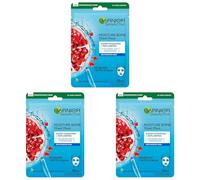 Garnier Moisture Bomb Pomegranate and Hyaluronic Acid Sheet Mask, Super Hydrating & Replumping Face Mask, For Dehydrated Skin, Biodegradable and Vegan Tissue, 28g (Pack of 3)
